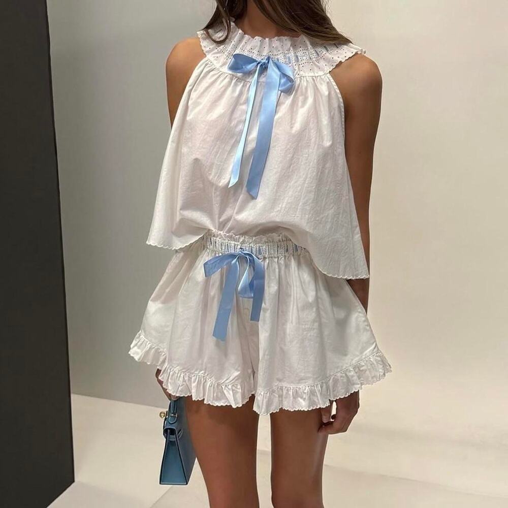 Helsa white and blue babydoll set